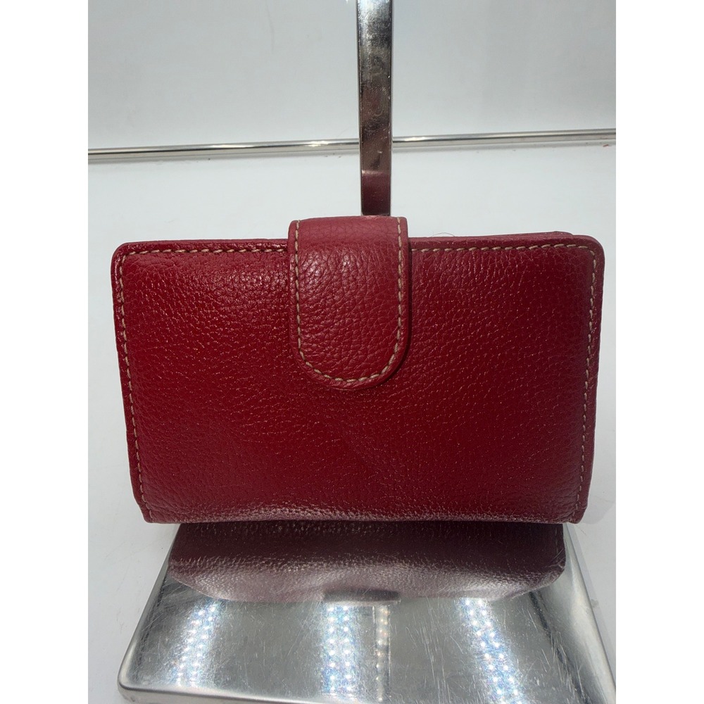 Mundi Red Pebbled Genuine Leather Bifold Wallet Kiss Lock Coin Purse
